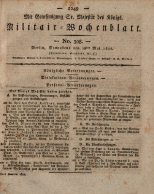 Militär-Wochenblatt Samstag 18. Mai 1822