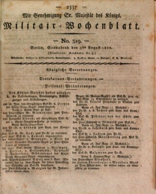 Militär-Wochenblatt Samstag 3. August 1822