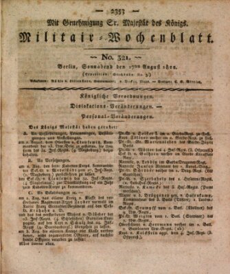 Militär-Wochenblatt Samstag 17. August 1822