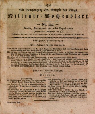 Militär-Wochenblatt Samstag 24. August 1822