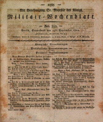 Militär-Wochenblatt Samstag 14. September 1822