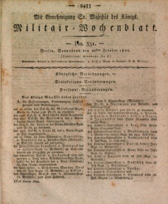 Militär-Wochenblatt Samstag 26. Oktober 1822