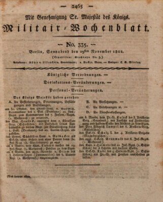 Militär-Wochenblatt Samstag 23. November 1822