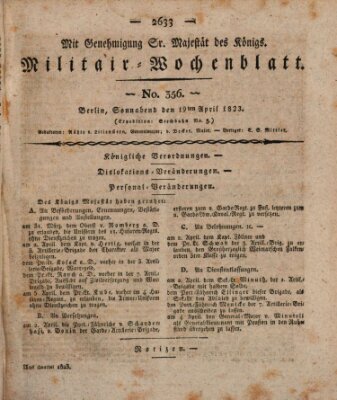 Militär-Wochenblatt Samstag 19. April 1823