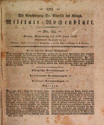 Militär-Wochenblatt Samstag 21. Juni 1823