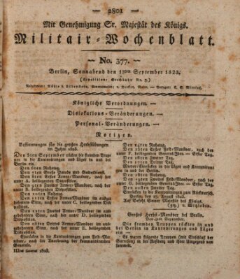 Militär-Wochenblatt Samstag 13. September 1823