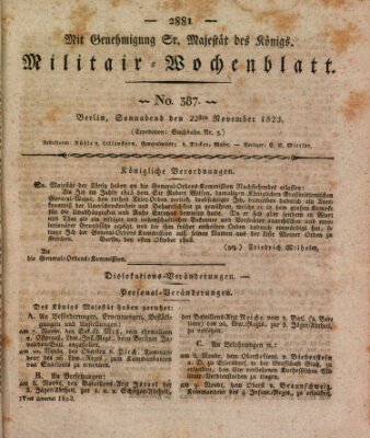 Militär-Wochenblatt Samstag 22. November 1823