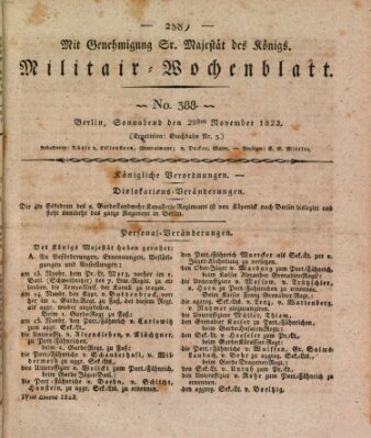 Militär-Wochenblatt Samstag 29. November 1823