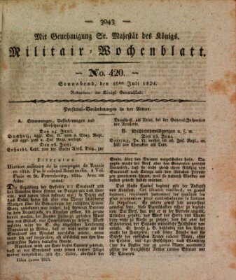 Militär-Wochenblatt Samstag 10. Juli 1824