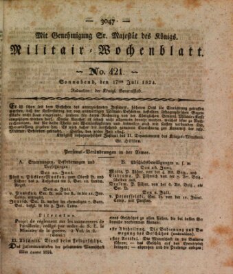 Militär-Wochenblatt Samstag 17. Juli 1824