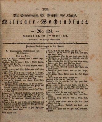 Militär-Wochenblatt Samstag 7. August 1824