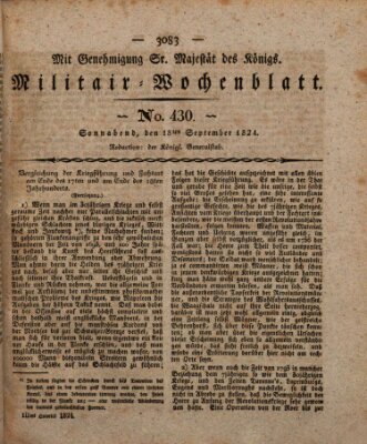 Militär-Wochenblatt Samstag 18. September 1824