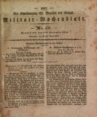 Militär-Wochenblatt Samstag 25. September 1824