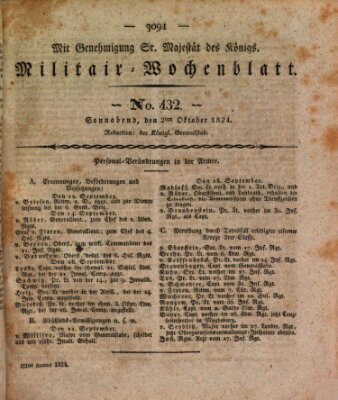 Militär-Wochenblatt Samstag 2. Oktober 1824