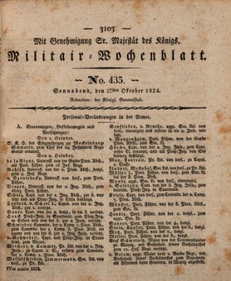 Militär-Wochenblatt Mittwoch 27. Oktober 1824