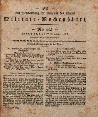 Militär-Wochenblatt Samstag 11. Dezember 1824