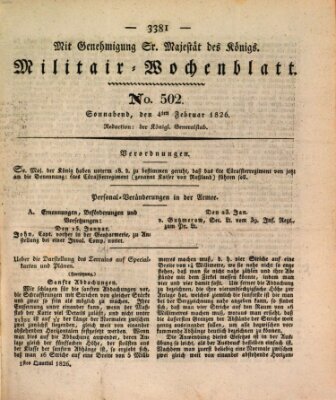 Militär-Wochenblatt Samstag 4. Februar 1826