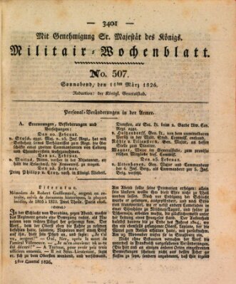 Militär-Wochenblatt Samstag 11. März 1826