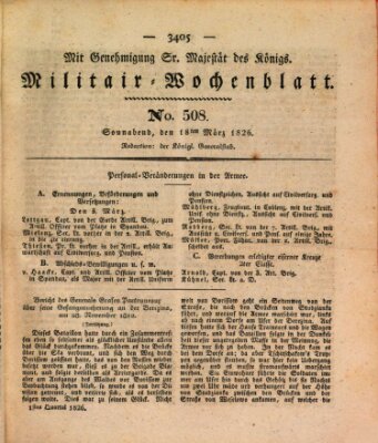 Militär-Wochenblatt Samstag 18. März 1826