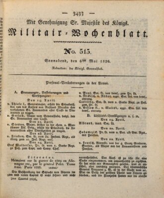 Militär-Wochenblatt Samstag 6. Mai 1826