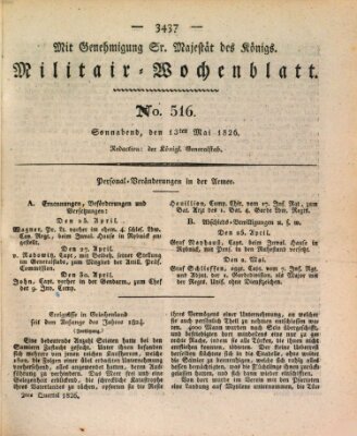 Militär-Wochenblatt Samstag 13. Mai 1826