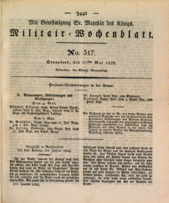 Militär-Wochenblatt Samstag 20. Mai 1826