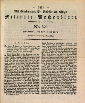 Militär-Wochenblatt Samstag 10. Juni 1826