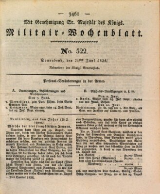 Militär-Wochenblatt Samstag 24. Juni 1826