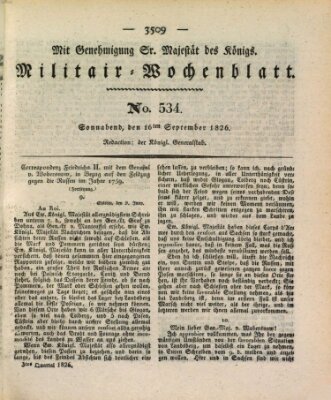 Militär-Wochenblatt Samstag 16. September 1826