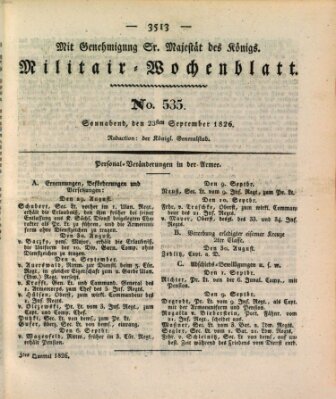 Militär-Wochenblatt Samstag 23. September 1826