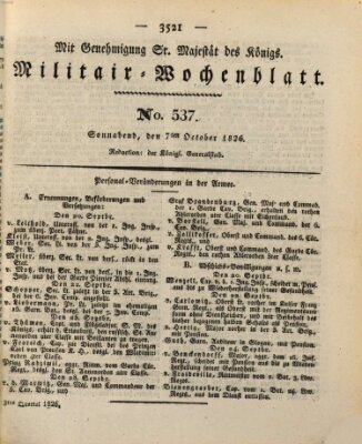 Militär-Wochenblatt Samstag 7. Oktober 1826