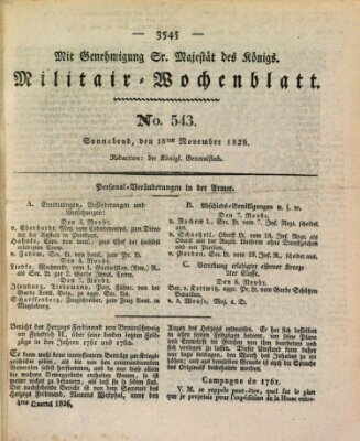 Militär-Wochenblatt Samstag 18. November 1826