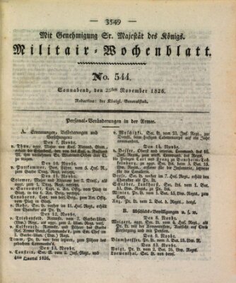 Militär-Wochenblatt Samstag 25. November 1826