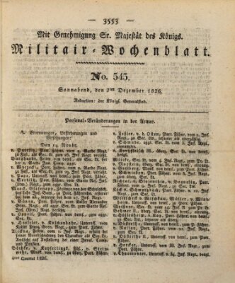 Militär-Wochenblatt Samstag 2. Dezember 1826