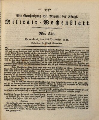 Militär-Wochenblatt Samstag 9. Dezember 1826