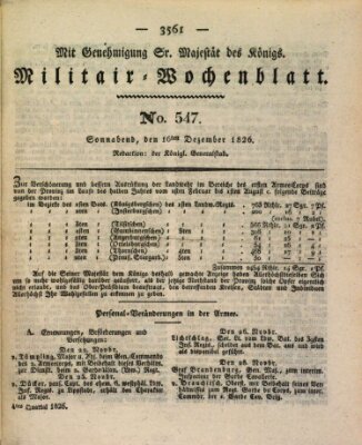 Militär-Wochenblatt Samstag 16. Dezember 1826