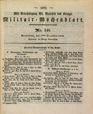 Militär-Wochenblatt Samstag 23. Dezember 1826