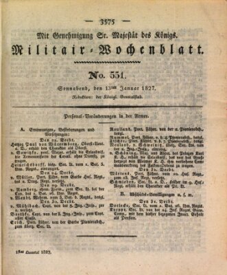 Militär-Wochenblatt Samstag 13. Januar 1827