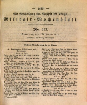 Militär-Wochenblatt Samstag 27. Januar 1827