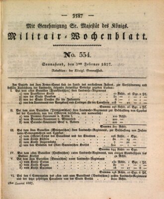 Militär-Wochenblatt Samstag 3. Februar 1827