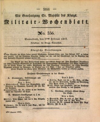 Militär-Wochenblatt Samstag 17. Februar 1827