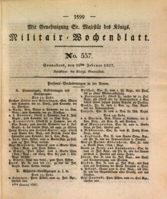 Militär-Wochenblatt Samstag 24. Februar 1827