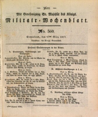 Militär-Wochenblatt Samstag 17. März 1827