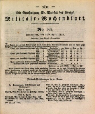 Militär-Wochenblatt Samstag 21. April 1827