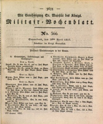 Militär-Wochenblatt Samstag 28. April 1827