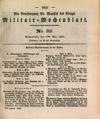 Militär-Wochenblatt Samstag 19. Mai 1827