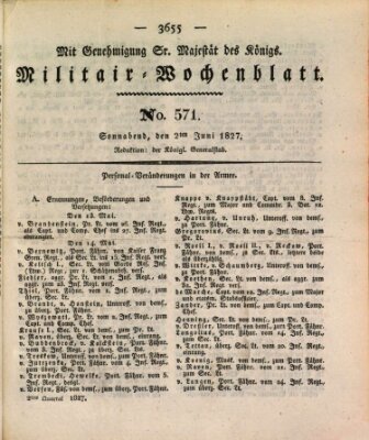 Militär-Wochenblatt Samstag 2. Juni 1827