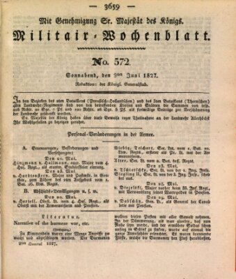 Militär-Wochenblatt Samstag 9. Juni 1827