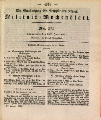 Militär-Wochenblatt Samstag 16. Juni 1827
