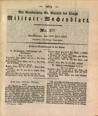 Militär-Wochenblatt Samstag 14. Juli 1827